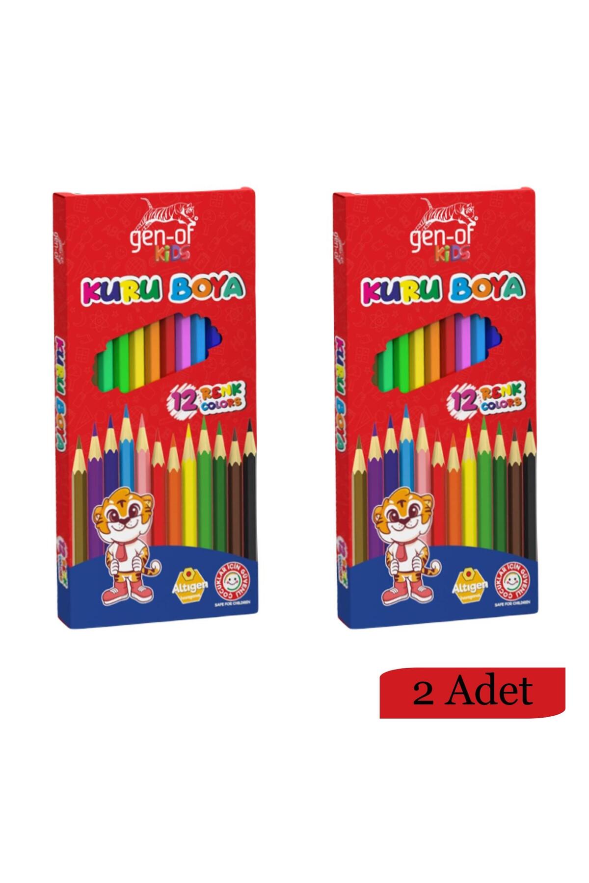 Gen-Of Kids Karton Kutu Tam Boy Kuru Boya 12 Renk 2 Adet