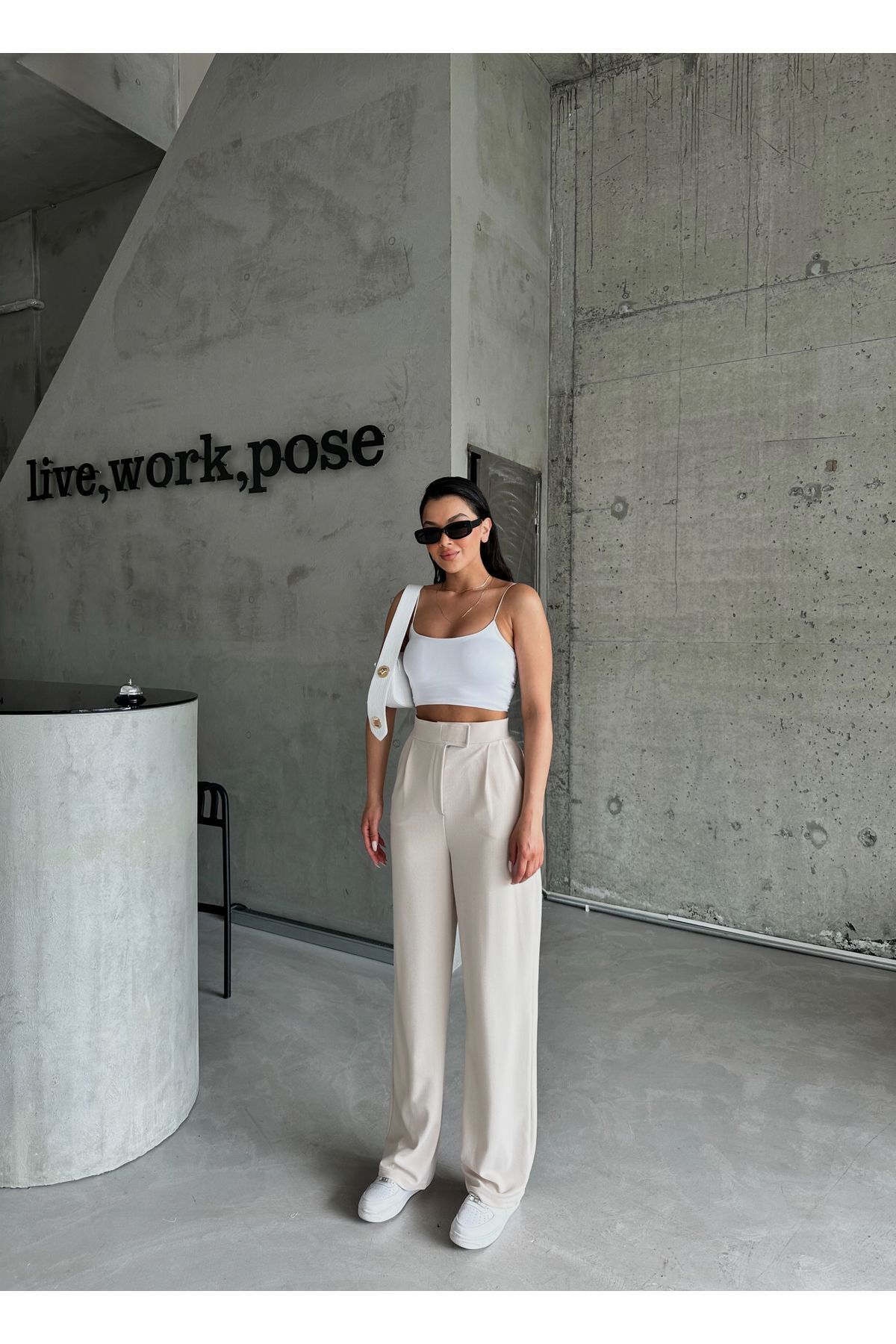 Laluvia-Parla Damen-Palazzo-Hose aus Lycra mit Klettverschluss in Steinfarbe 6