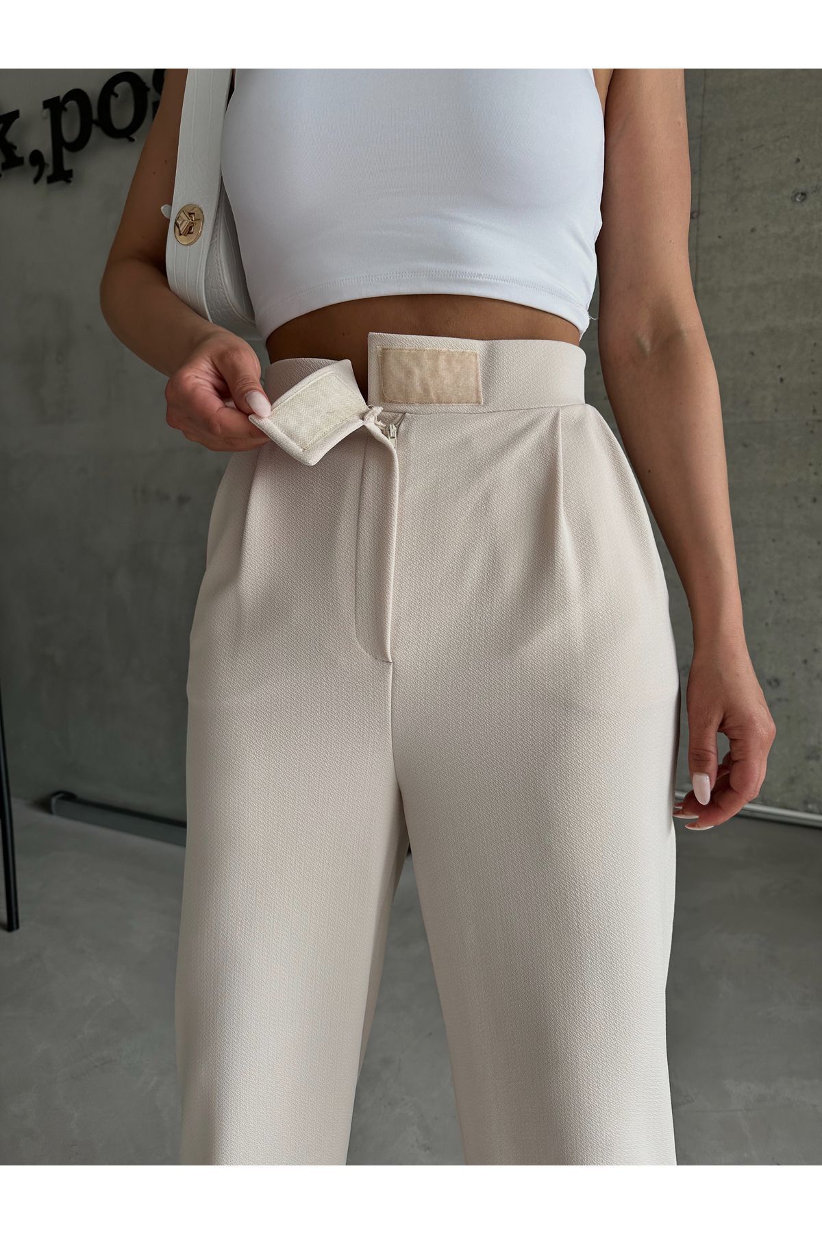 Laluvia-Parla Damen-Palazzo-Hose aus Lycra mit Klettverschluss in Steinfarbe 3