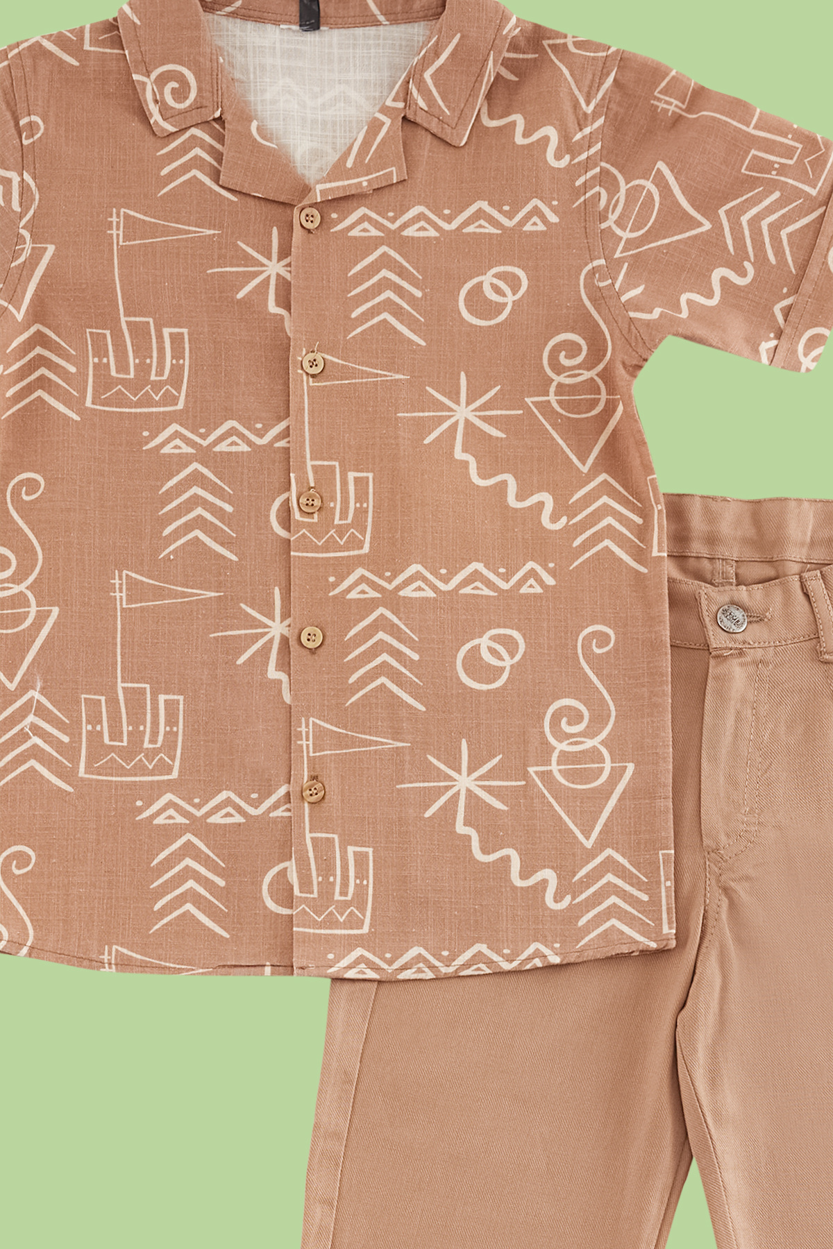 TRENDYOLKIDS-Tile Boy's Patterned 100 % Baumwolle gewebtes Hemd-Jeanshose-Unter-Ober-Set TKDSS24AU00002 5