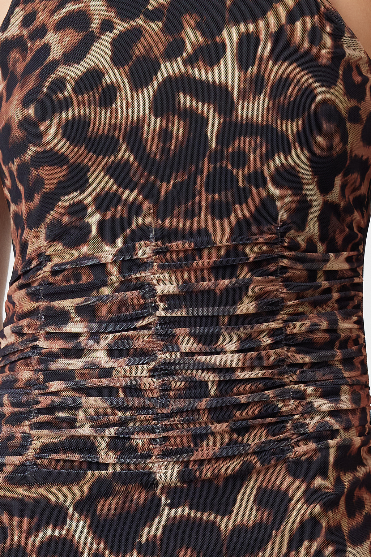 Trendyolmilla  Kahverengi Çok Renkli Hayvan Desenli Leopar Örme Tül Şık Abiye Elbise TPRSS24EL00202 - Görsel 9