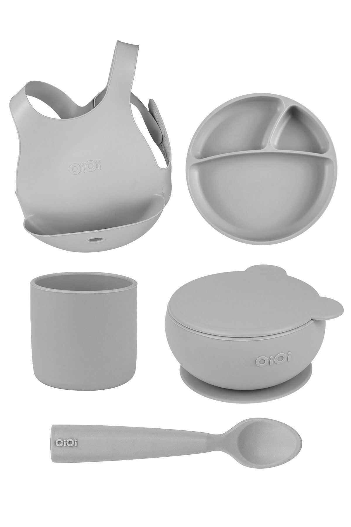 OiOi Powder Grey Набор из пяти штук (фартук+тарелка+миска+стакан+ложка) Set.OiOi.228