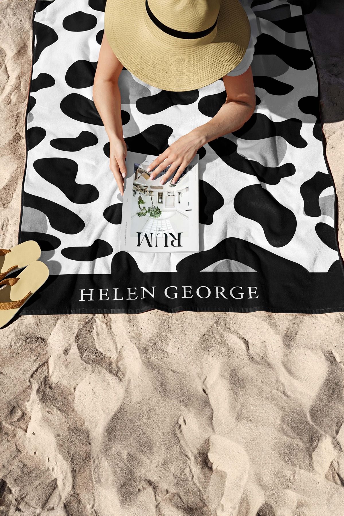 Helen George-منشفة شاطئ كبيرة الحجم باللون الأبيض والأسود من نيو لاند - Hgtw0001356 6