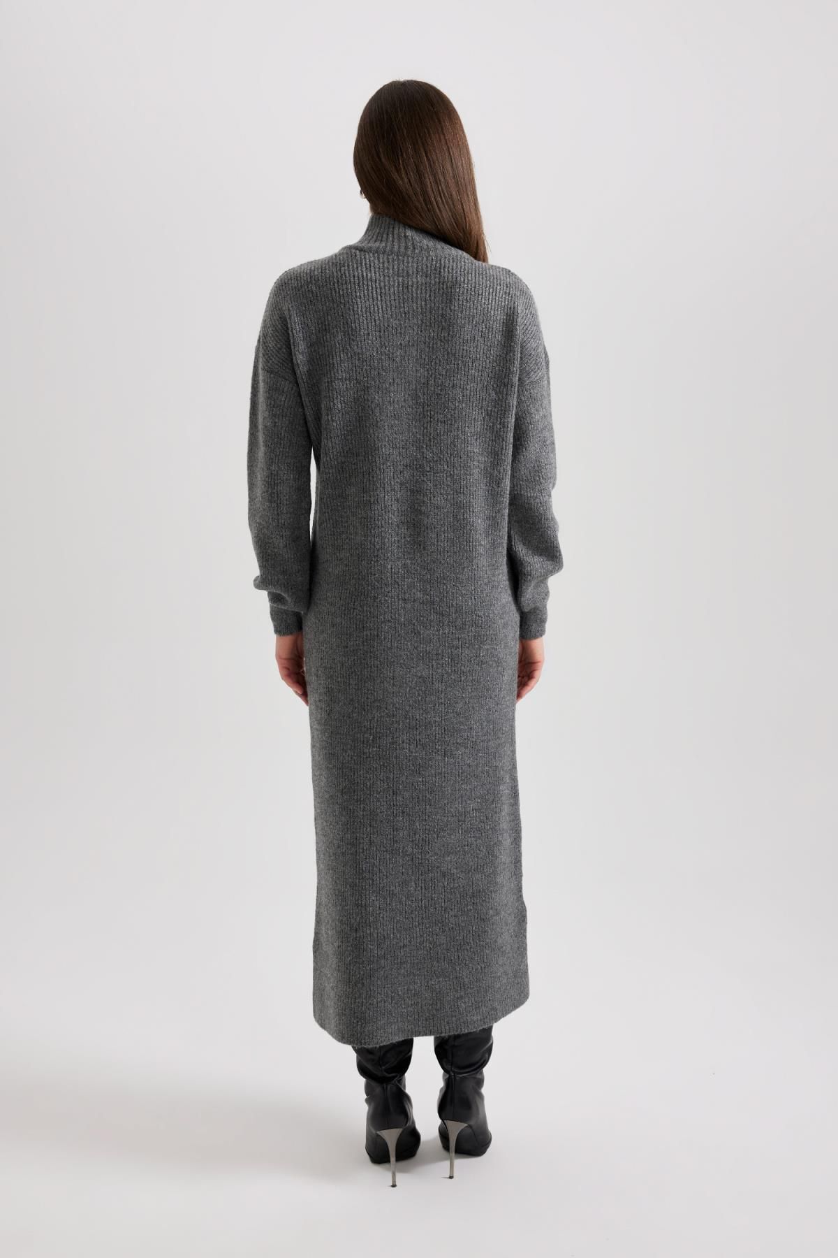 DeFacto-Rochie maxi din tricotaje cu guler - mânecă lungă, croire regulata B0195ax23wn 5