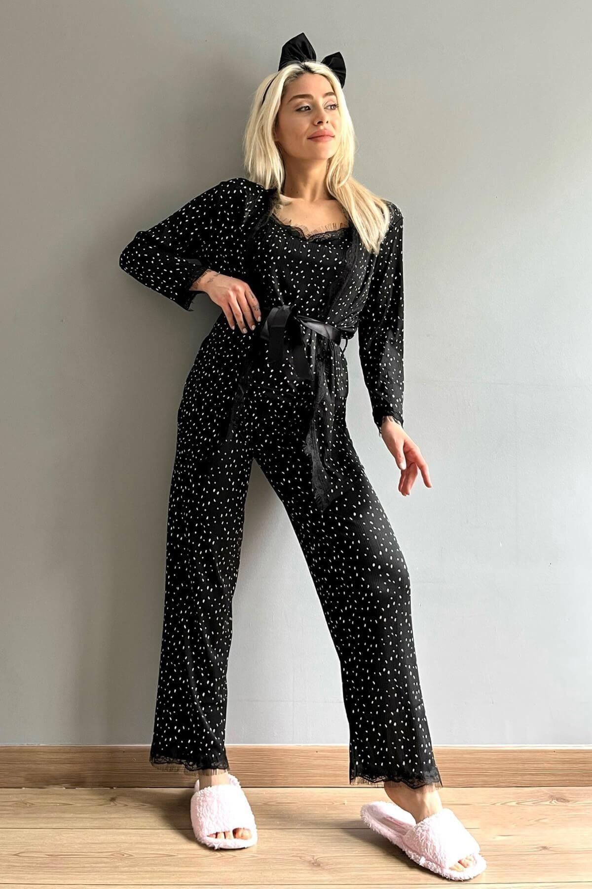 Pijamaevi-Pegasus Pajama Set with Confetti Polka Dot Patterned Dressing Gown 5