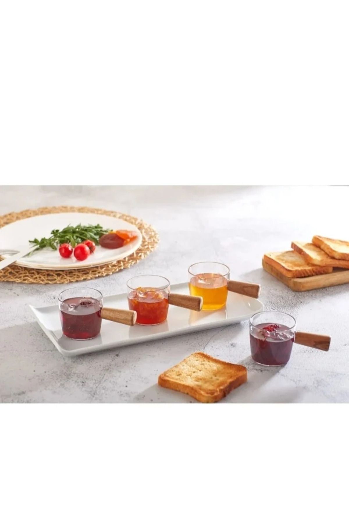 6-Piece Wooden Handle Mica Jam Tahini Molasses Honey Mini Sauce Breakfast Set