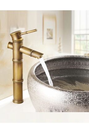 RENA DESIGN Bambu Model Rustik Antik Lavabo Bataryası Banyo Çanak Musluğu Esk...