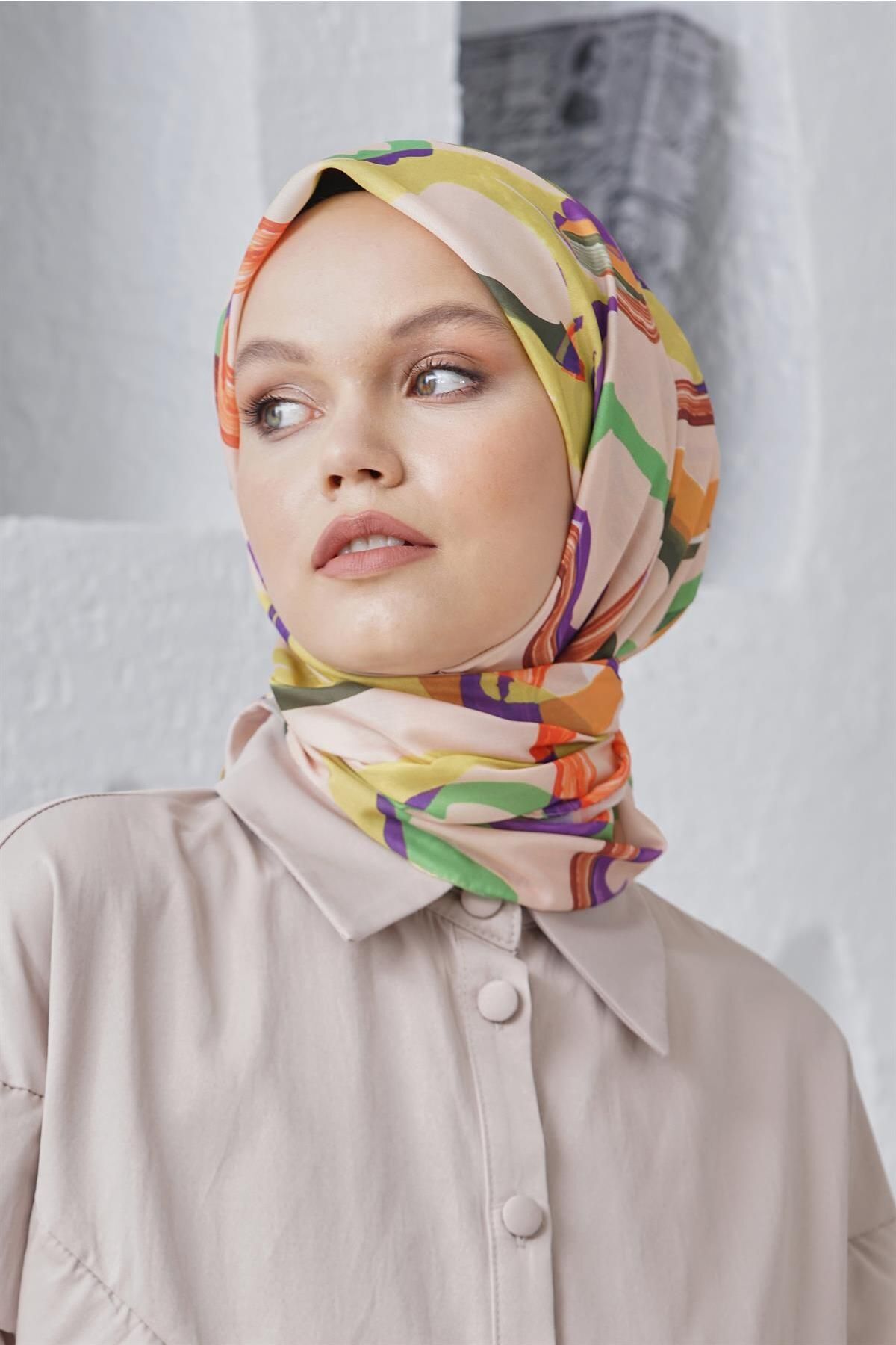 روسری حجاب کتانی مخلوط پنبه الگوی Loryan