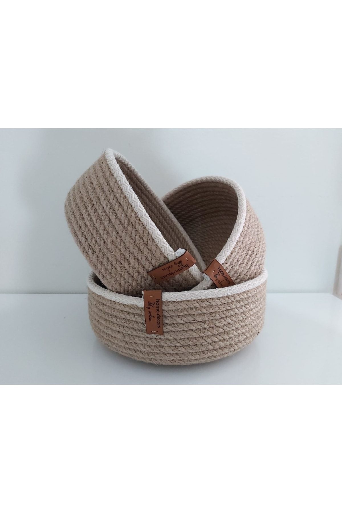 3-Piece Wicker Basket (20x7/18x7/16x7cm) Organizing Decoration Presentation Kitchen Bathroom Organizer (Wicker Ecru)
