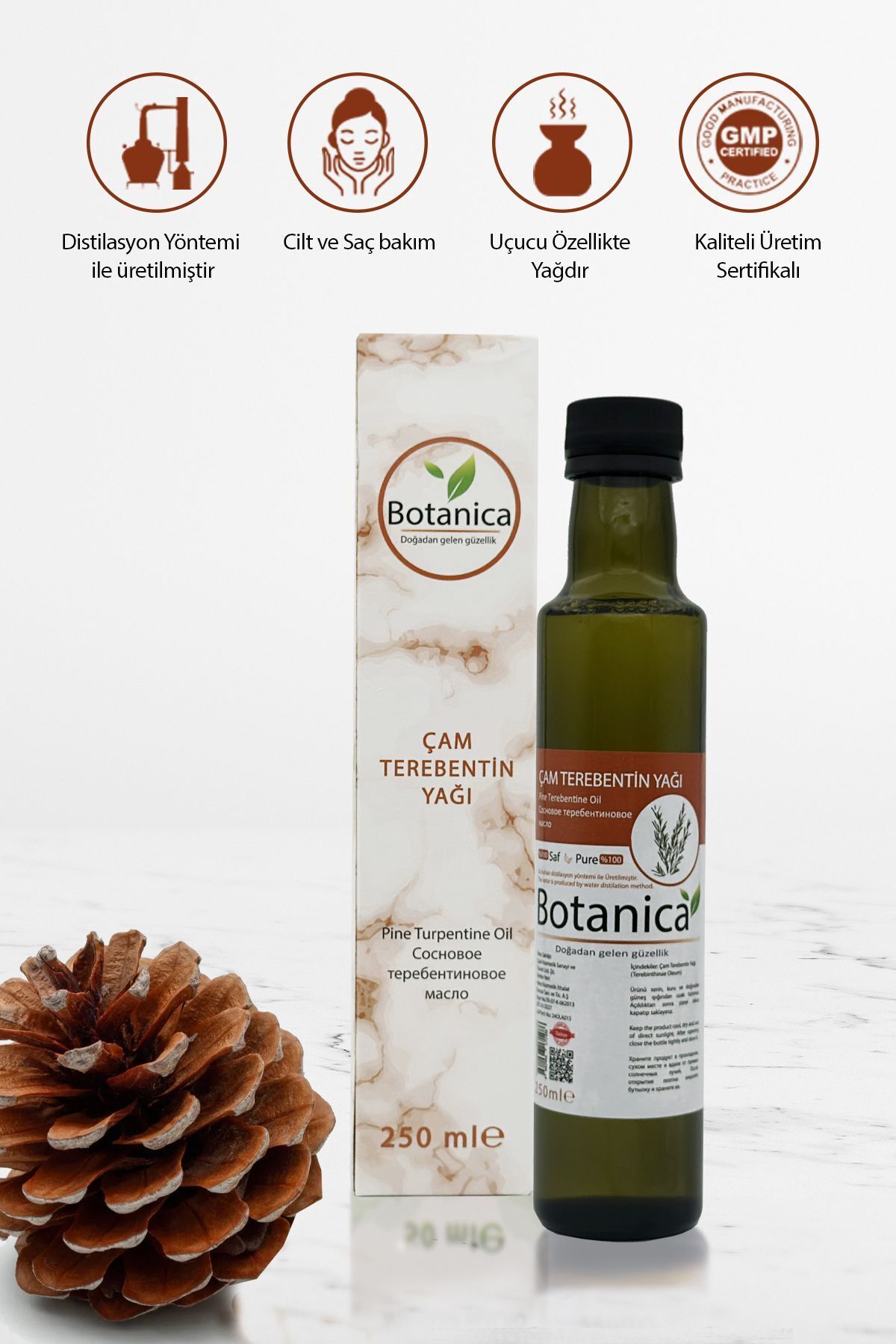 botanica Çam Terebentin Yağı - Terebinthinae - ( Saç Ve Cilt Bakımı ) Pine Turpentine Oil Uçucu Yağ 250 ml