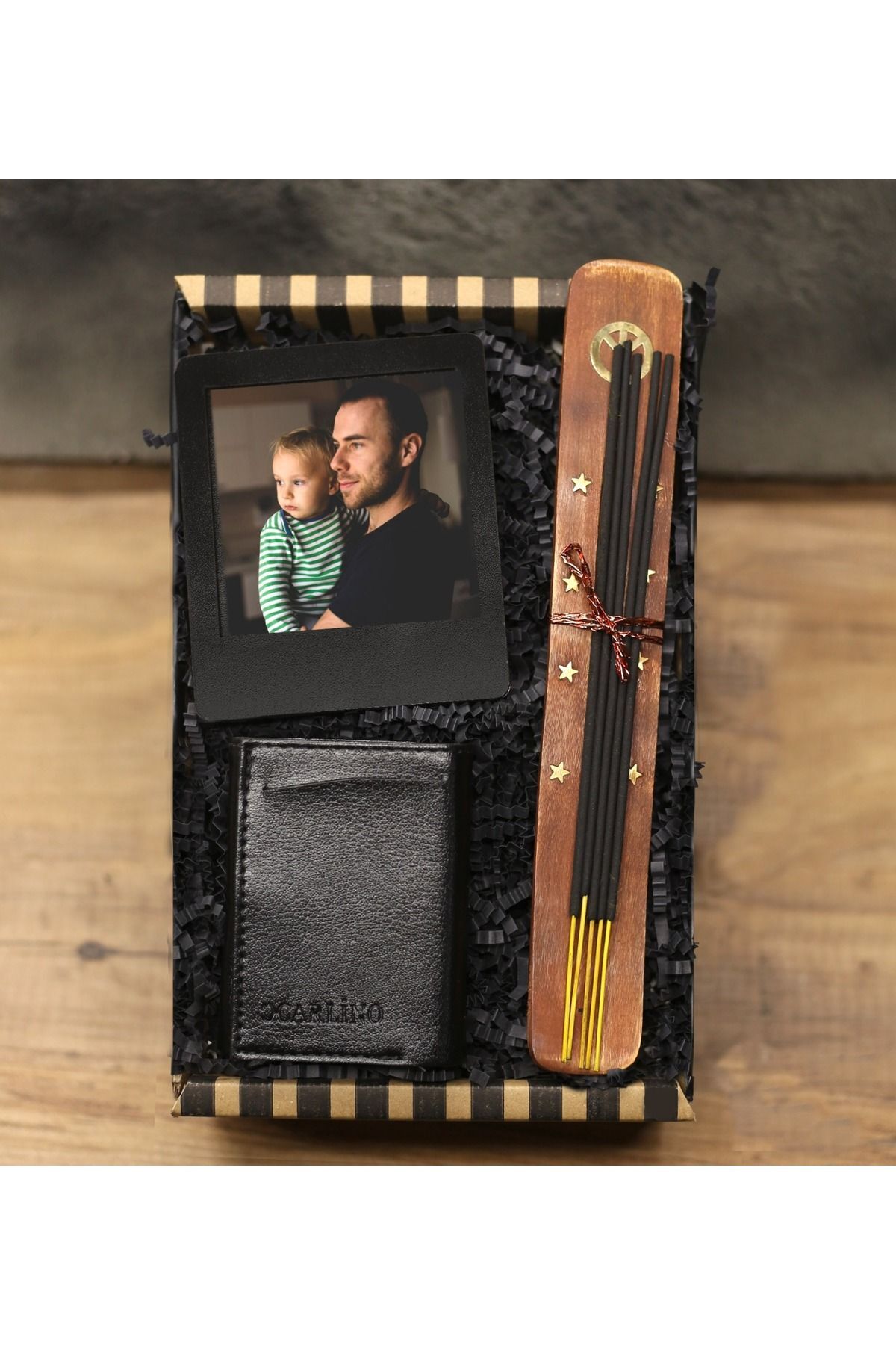 SPECIAL FOR FATHER'S DAY Personalized Men's Wallet & Incense Gift Set with Instagram Frame & Mechanism