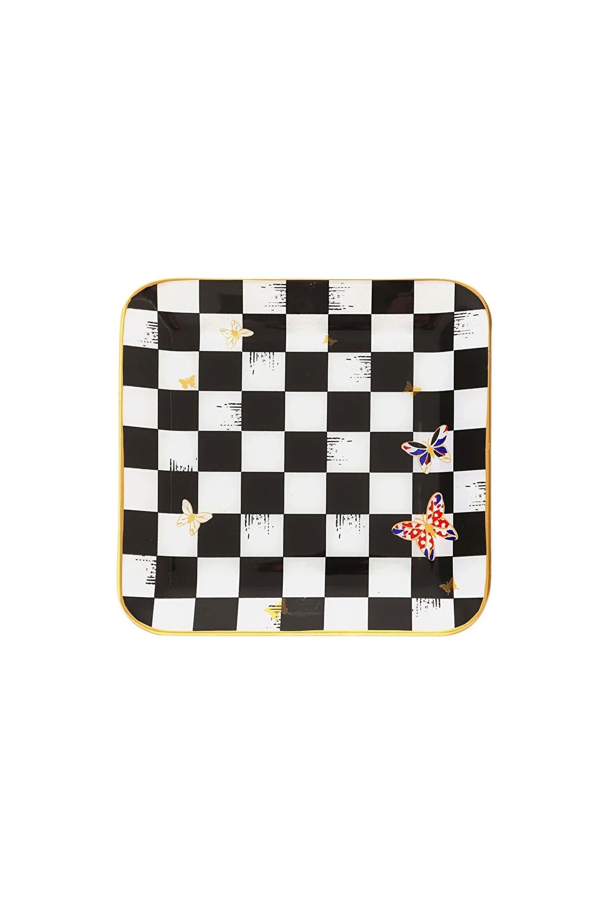 B&M-Checkered Butterfly Patterned Square Cake Plate 6 Pieces 4