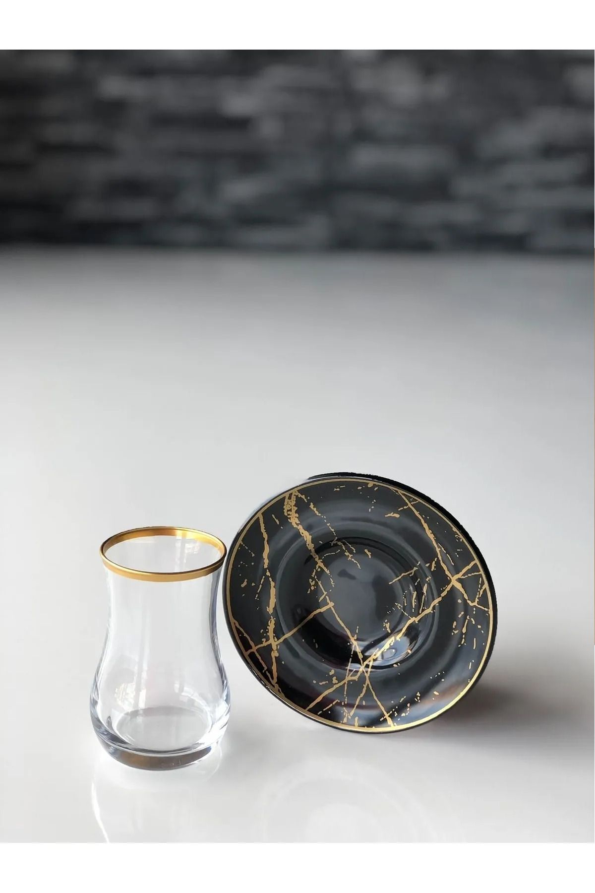 B&M-12 Piece Round Black Marble Patterned Tea Set 3