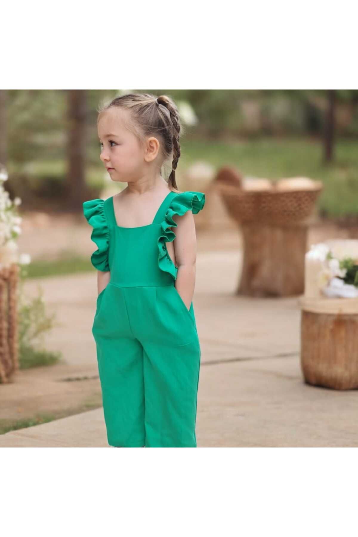BEBEĞİME ÇORAP-Children's Jumpsuit with Straps and Buttons - Ruffle Salopet 5