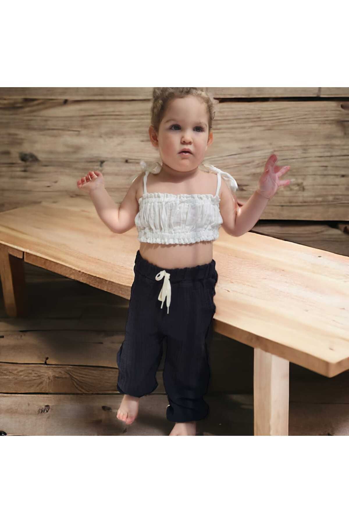 BEBEĞİME ÇORAP Organik Müslin Paçası Lastikli Bebek/Çocuk Pantolon fotoğrafı 2 (önizleme)