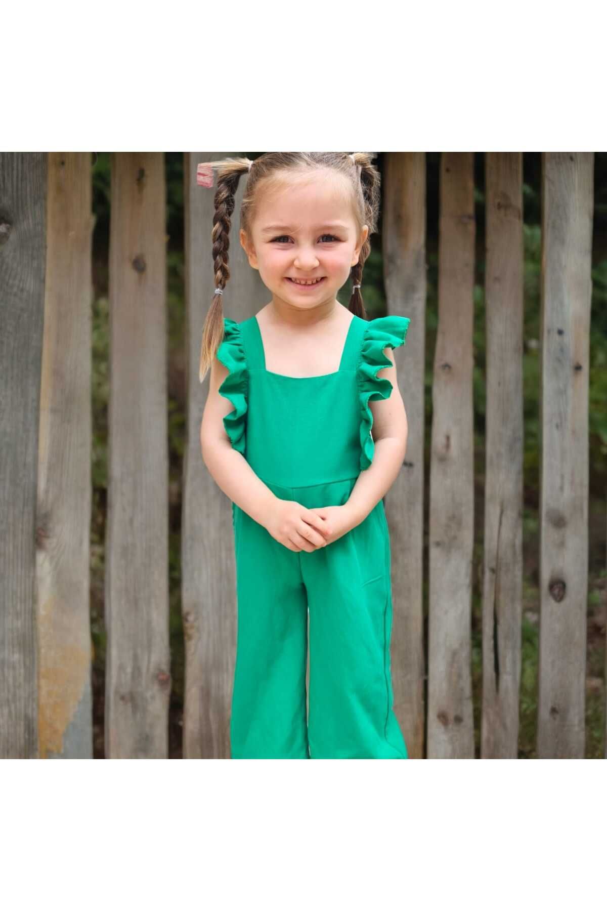 BEBEĞİME ÇORAP-Children's Jumpsuit with Straps and Buttons - Ruffle Salopet 3
