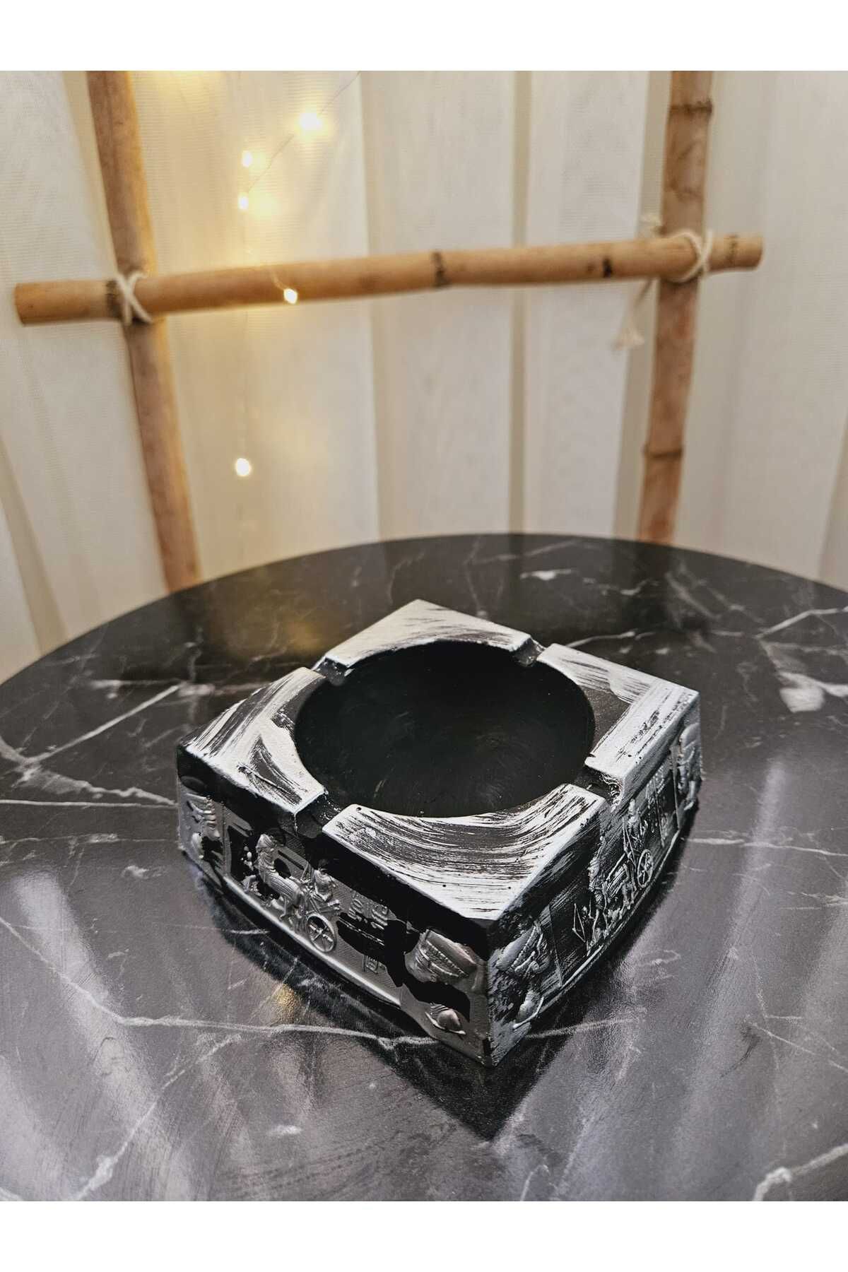 DNZ DEKOR-Silver Ash Tray with Egyptian Pattern - Ashtray and Decorative OBJ 2