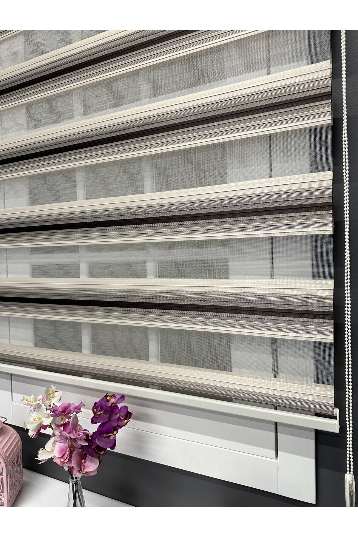 Workshop Curtain Beige - Bitter Brown Color Transition Wide Pleat Zebra Roller Blind