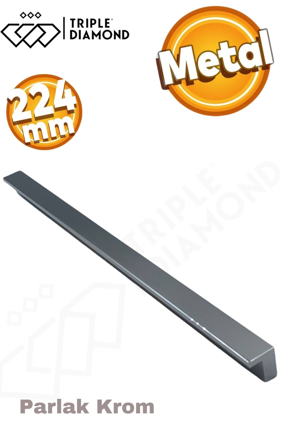 Triple Diamond 224 Mm Krom Çekmece Kulpları Dolap Mutfak Mobilya Kulpu 1 Adet ( 22.4Cm ) = 224mm