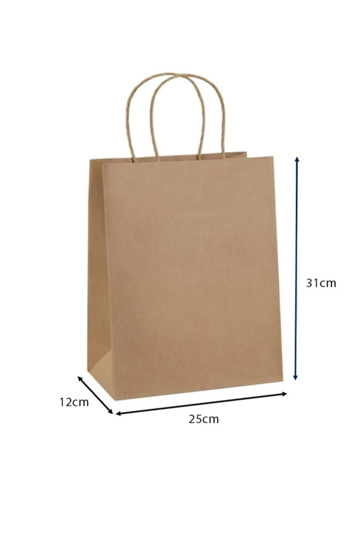 Kraft Burgu Saplı Çanta 25 cm X 12 cm X 31 cm 50 Adet Kağıt Poşet Çanta