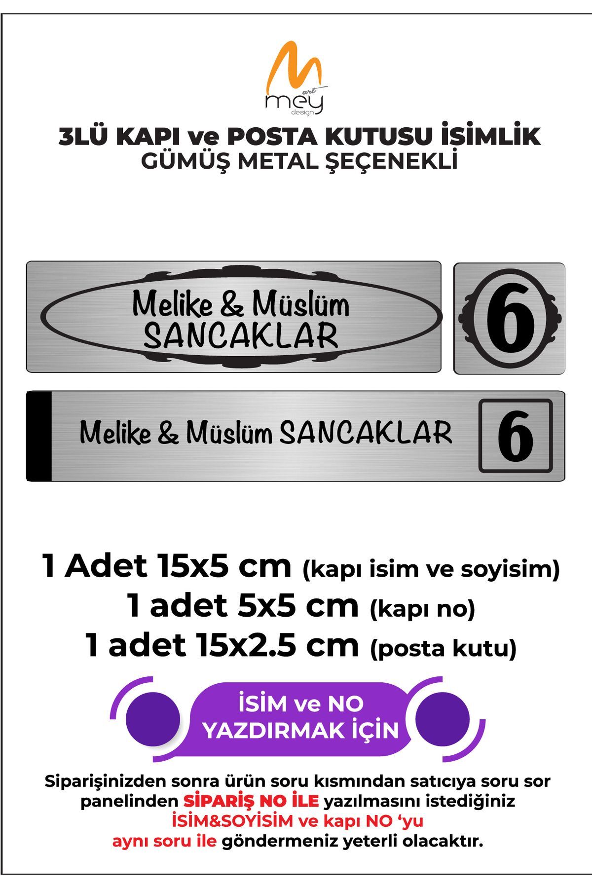 SILVER METAL DOOR STRIKER SET OF 3 - DOOR STRIKER, DOOR NUMBER, MAILBOX STRIKER