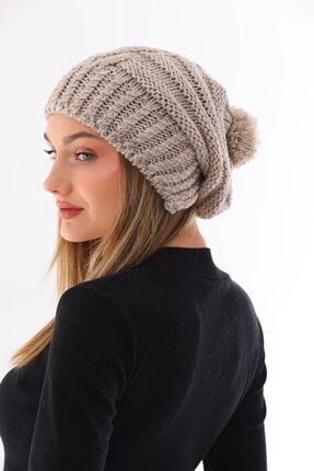 Ritagarcia Kadın Kalın Taş Örgü Ponponlu Bere