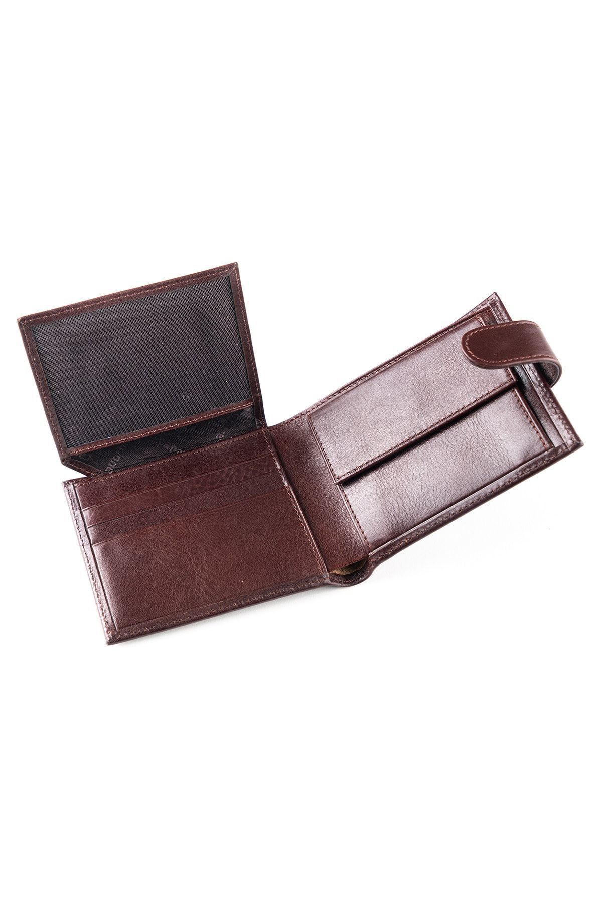 Cangurione-Portofel pentru bărbați - roșu maro, piele naturală, închidere cu capsă, monedă, suport card de identitate, secțiune pentru bani de hârtie 4