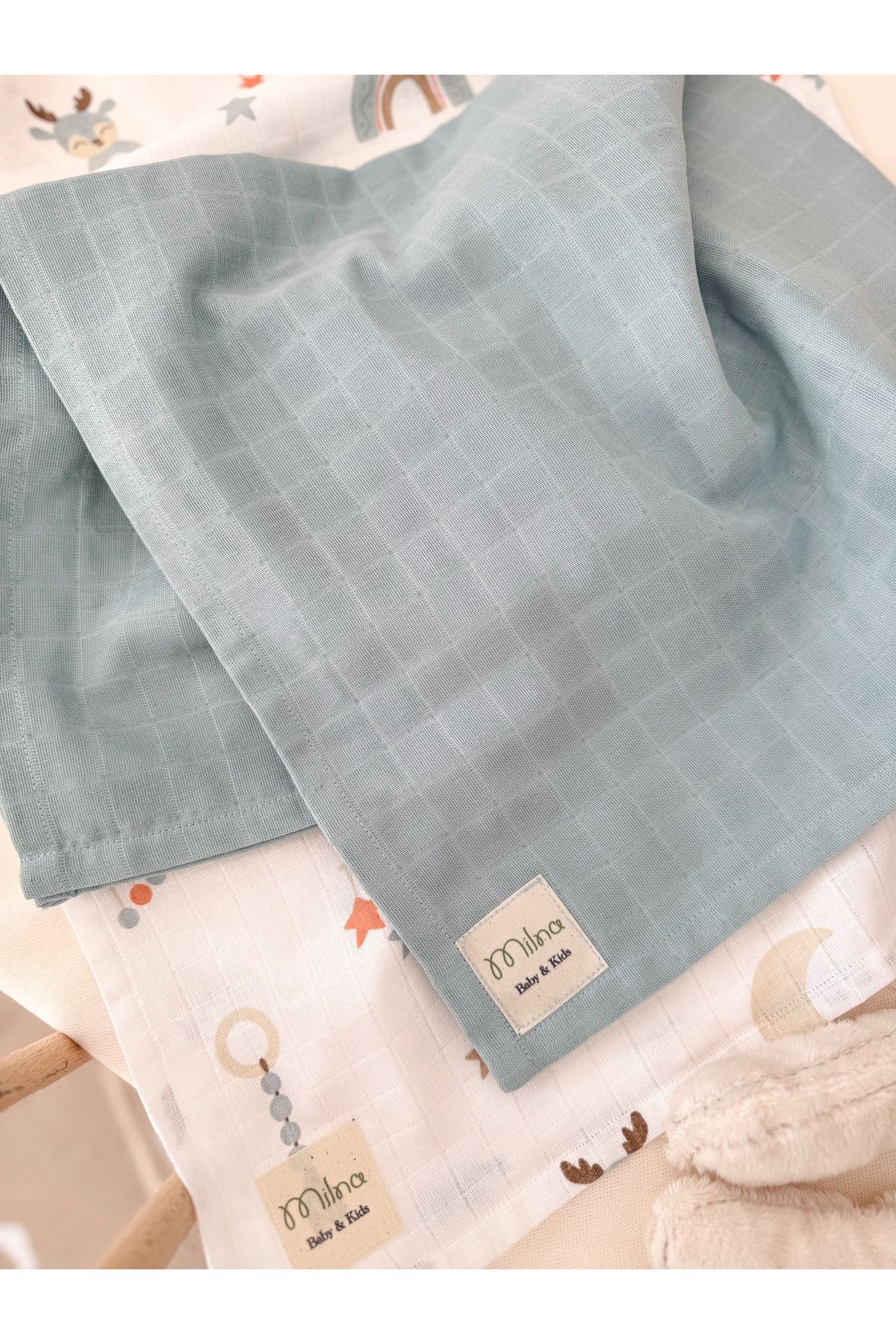 MİLNA BABY&KİDS Çok Amaçlı 2'li Set Müslin Battaniye Müslin Bebek Battaniyesi Müslin Örtü fotoğrafı 3 (önizleme)