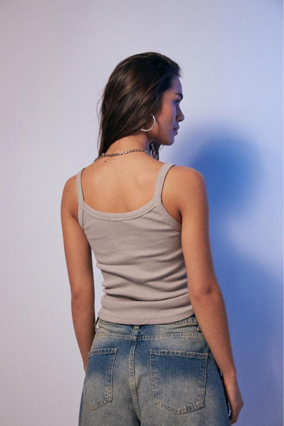 Bases-Corded Mink Tank Top - Basic Model with Straps 7