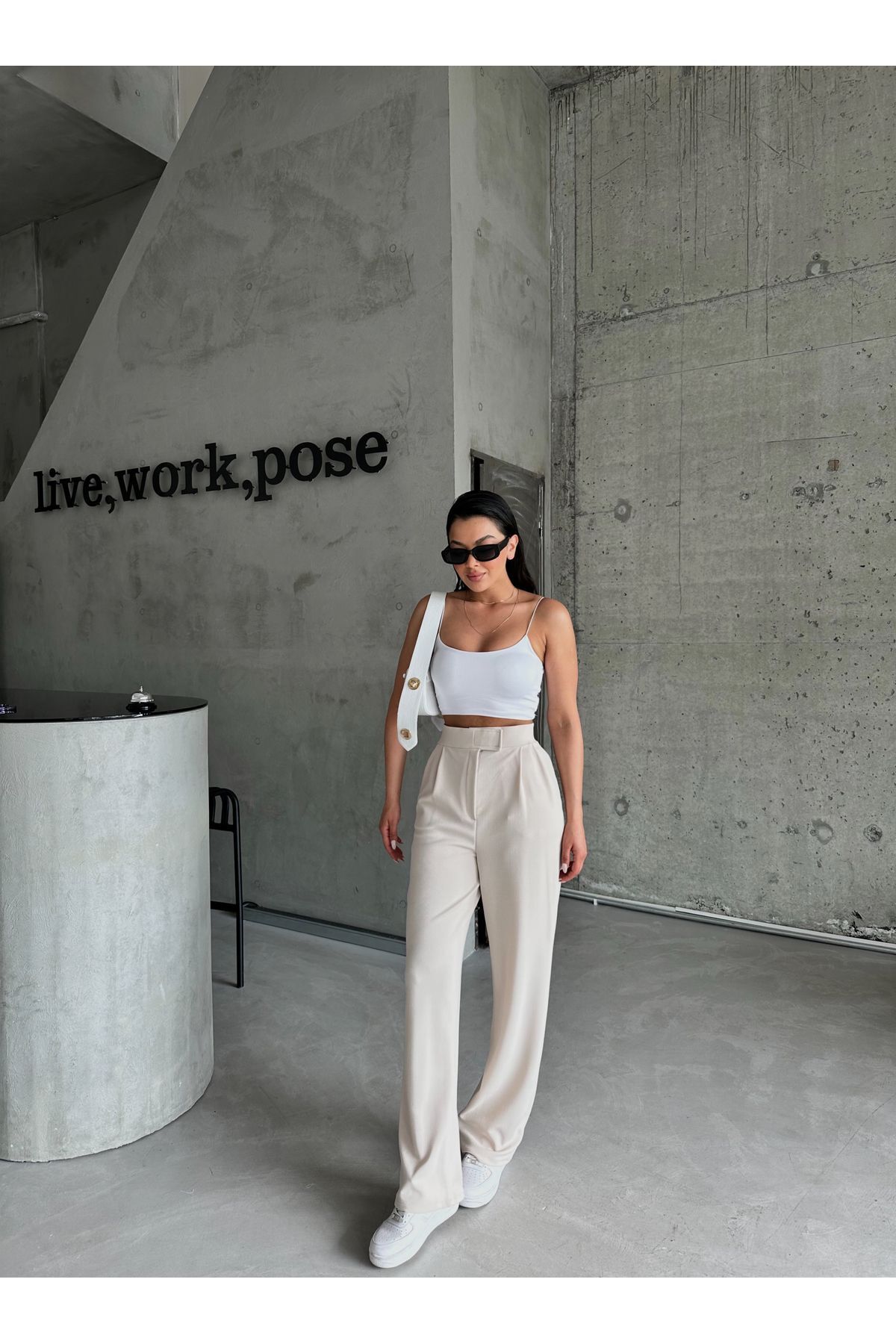Laluvia-Parla Damen-Palazzo-Hose aus Lycra mit Klettverschluss in Steinfarbe 5