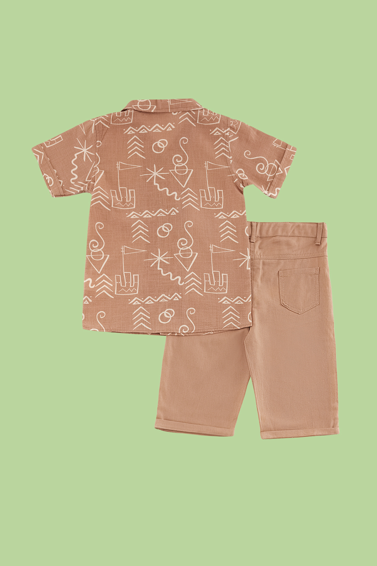 TRENDYOLKIDS-Tile Boy's Patterned 100 % Baumwolle gewebtes Hemd-Jeanshose-Unter-Ober-Set TKDSS24AU00002 6