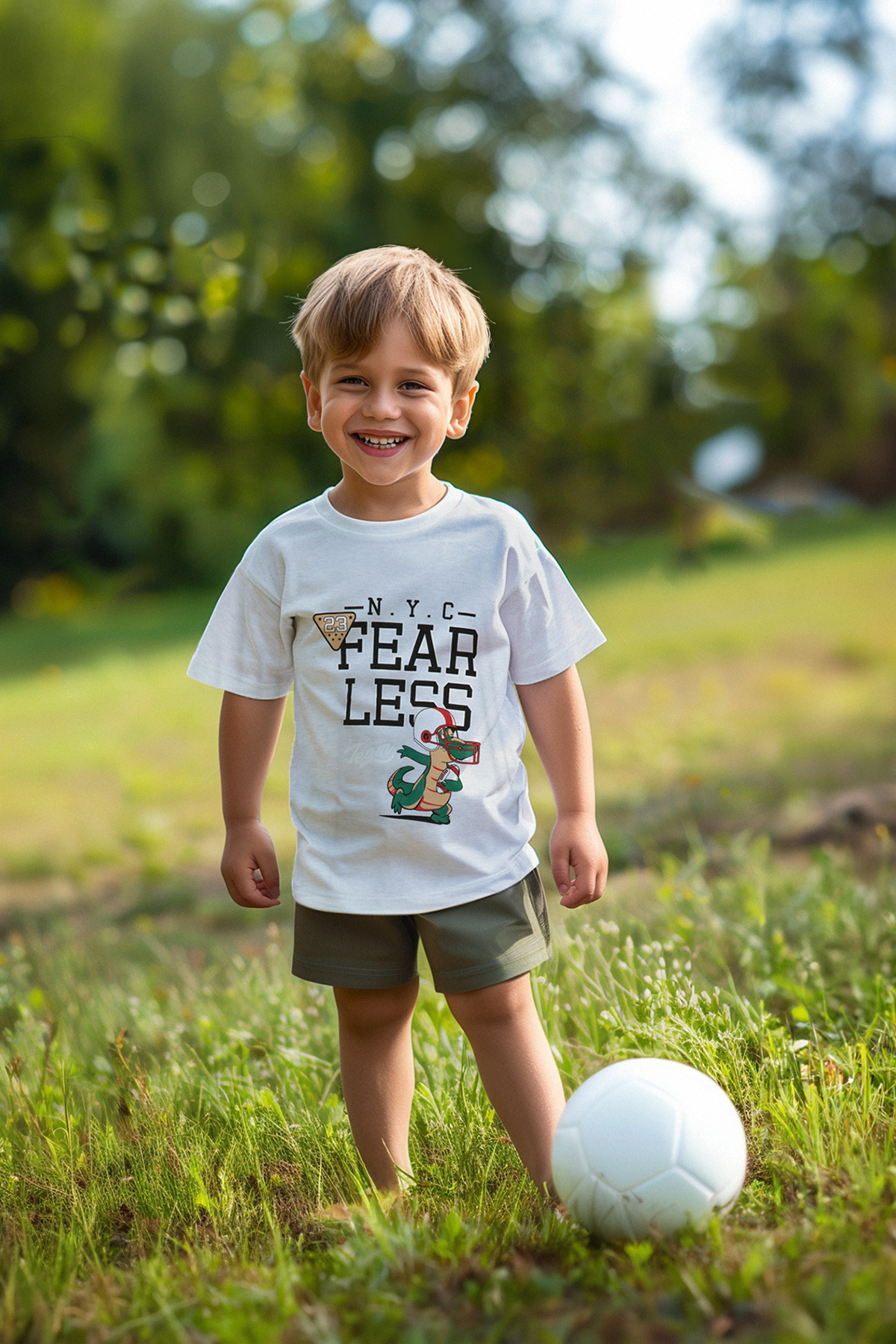 Trendyolmilla Kids Gri Erkek Çocuk %100 Pamuk Dinozor Desenli Regular/Normal Kalıp Kısa Kol Örme T-Shirt TKDSS24TS00036