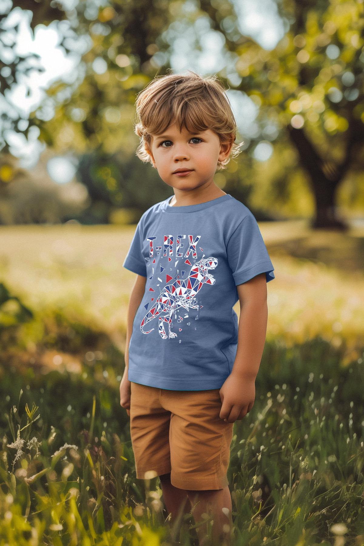 Trendyolmilla Kids Indigo Erkek Çocuk %100 Pamuk Dinozor Desenli Regular Kalıp Kısa Kol Örme T-Shirt TKDSS24TS00035