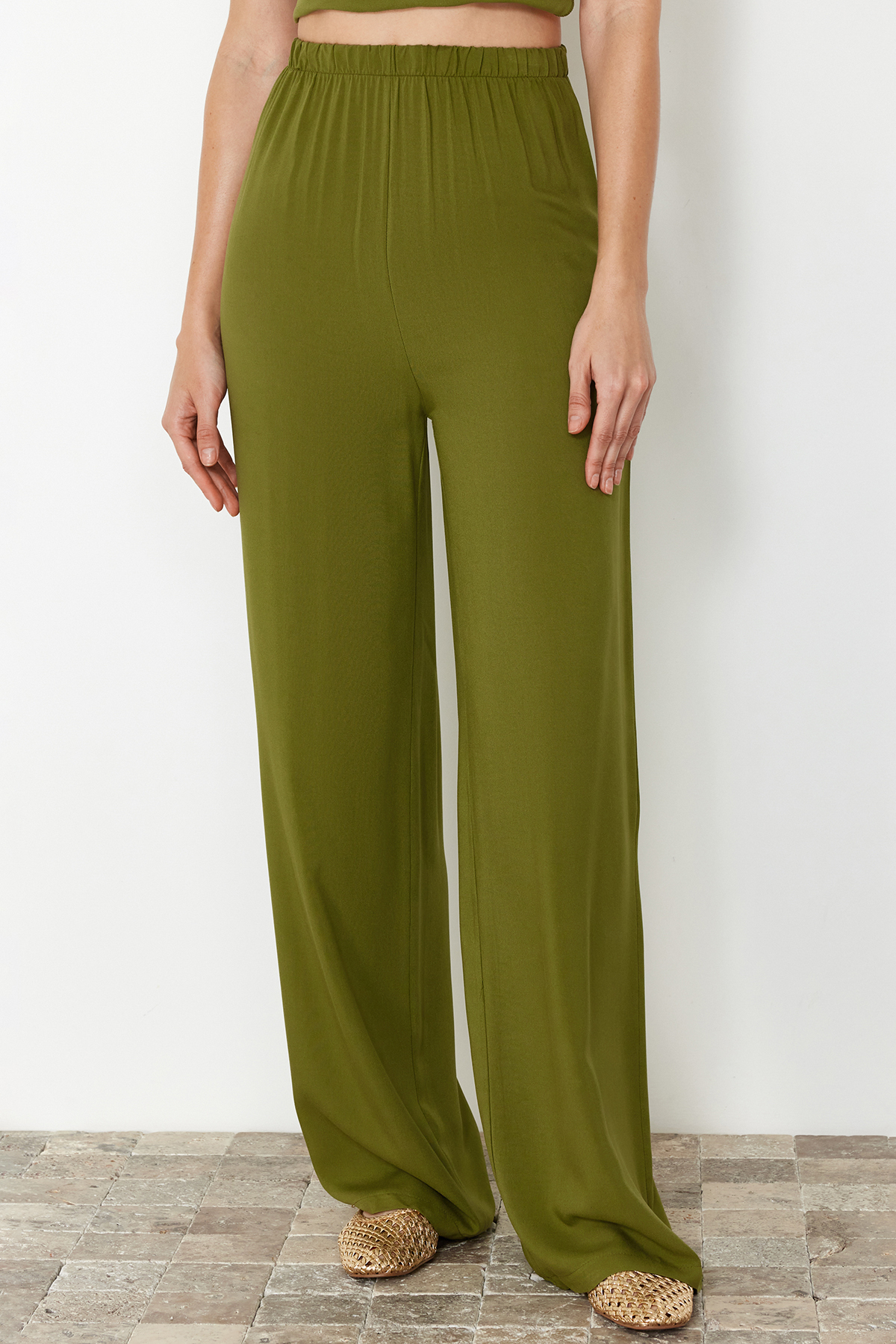 Trendyolmilla  Haki Dokuma Bluz Pantolon Plaj Takım TBESS24AU00017 - Görsel 5