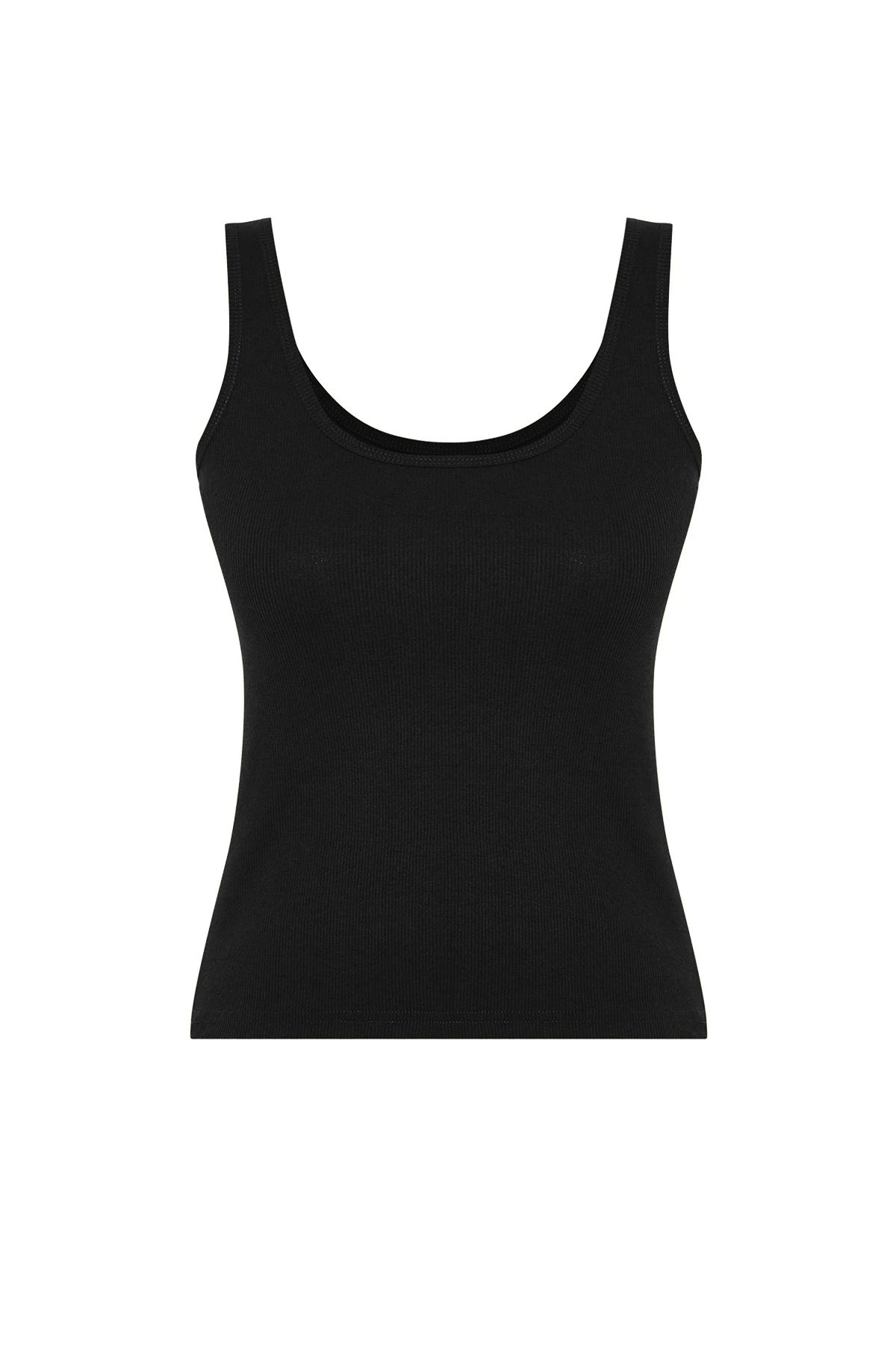 Trendyol Collection-Cameră de corp tricotată elastică cu nervuri, neagră, cu gât de piscină TWOSS22AL0042 8