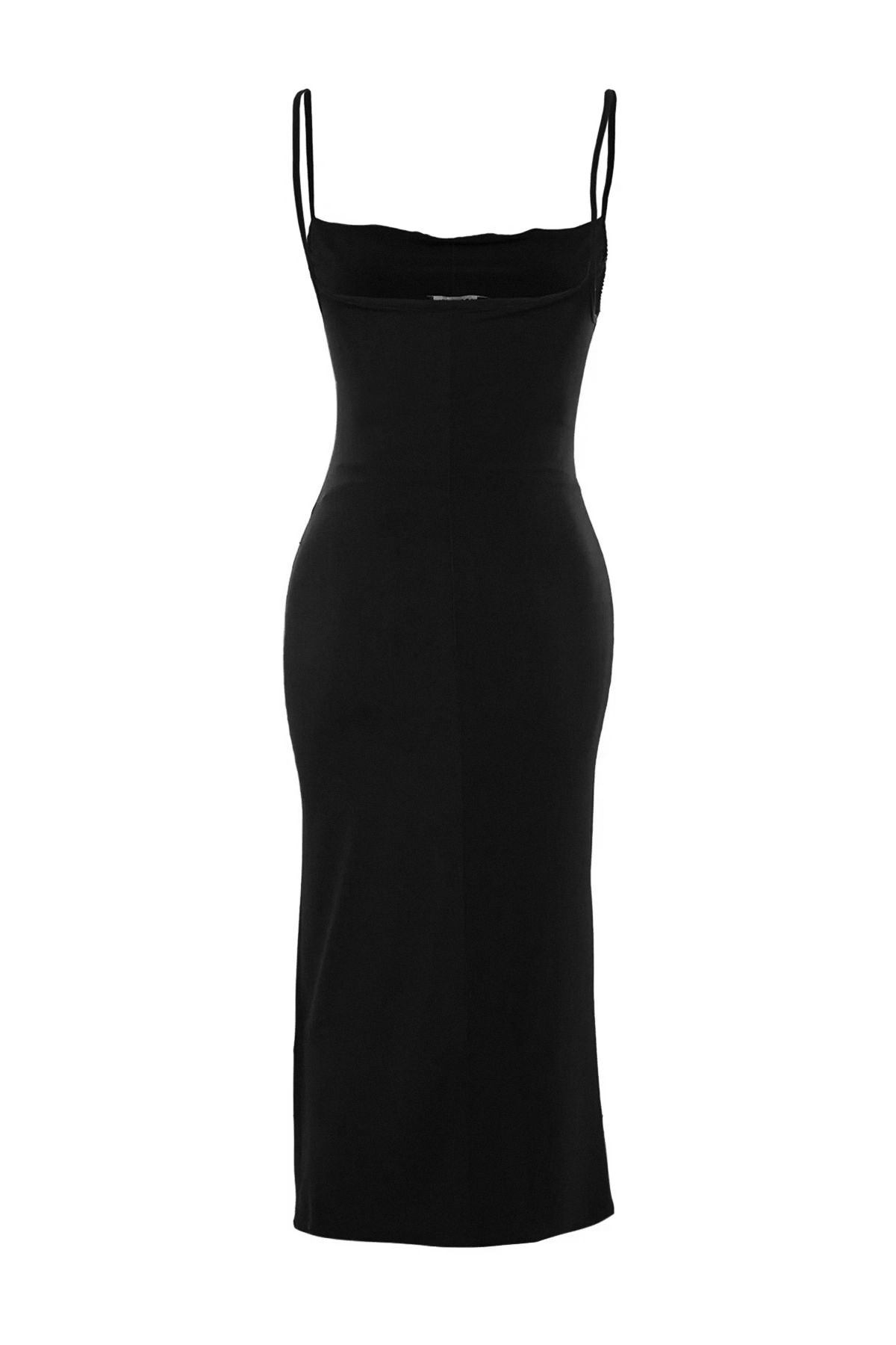 Trendyol Collection-Schwarzes, figurbetontes Midi-Bleistiftkleid aus flexiblem Strick mit Degaje-Kragen und Midi-Trägern TWOSS19AD0020 11