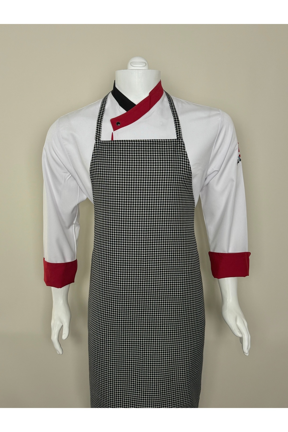 ADALILAR İŞ ELBİSELERİ Boyudan Askılı Aşçı Mutfak Restorant Garson Yemekhane Önlüğü (Geniş Kareli)