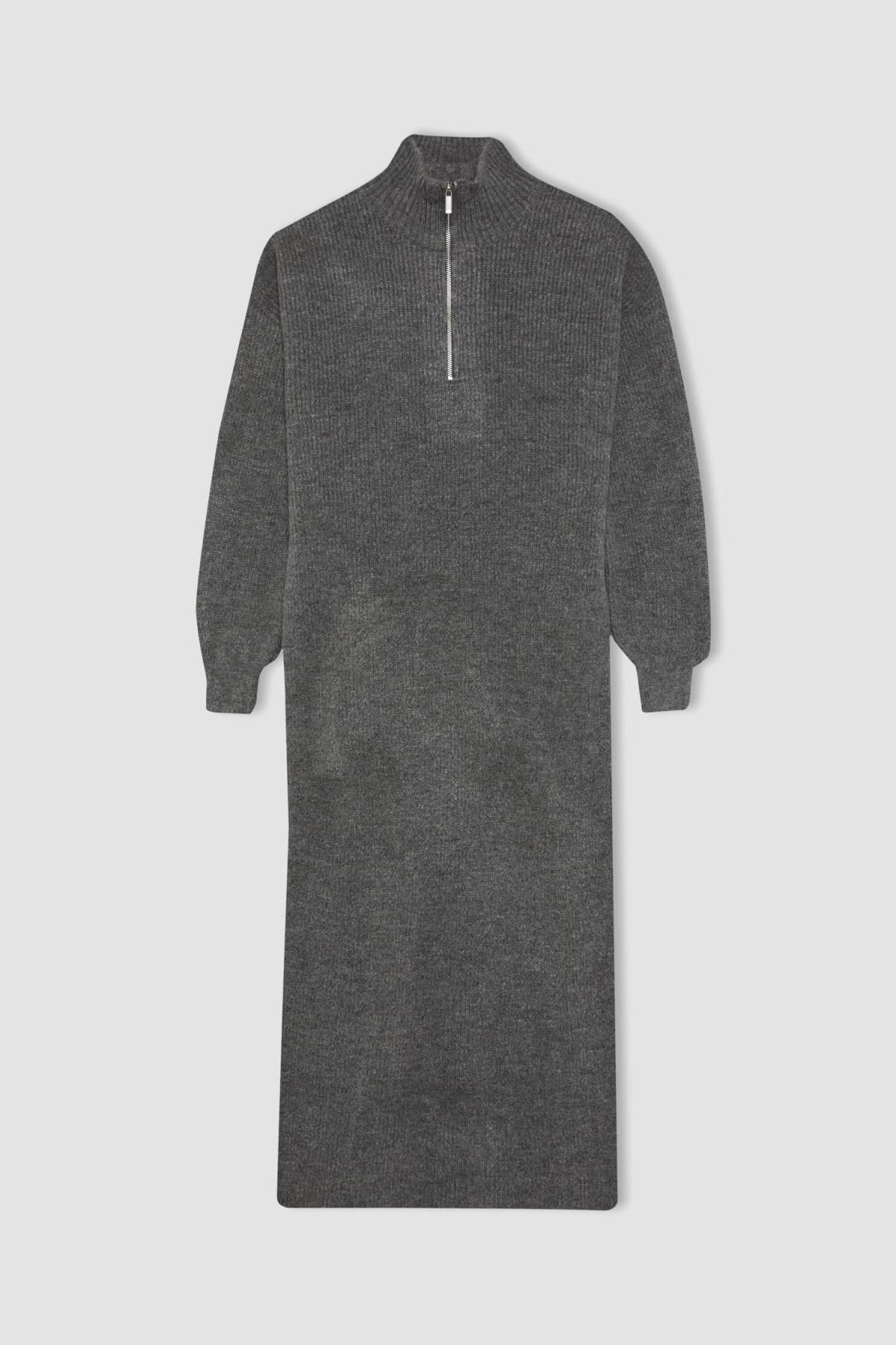 DeFacto-Rochie maxi din tricotaje cu guler - mânecă lungă, croire regulata B0195ax23wn 6