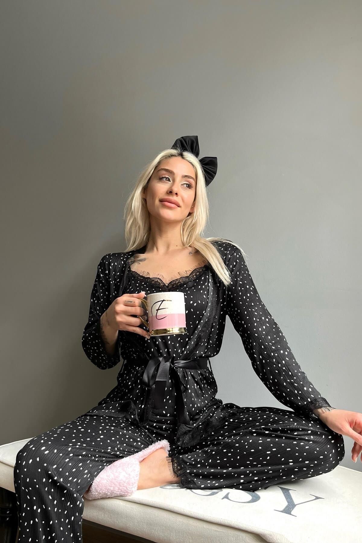 Pijamaevi-Pegasus Pajama Set with Confetti Polka Dot Patterned Dressing Gown 2