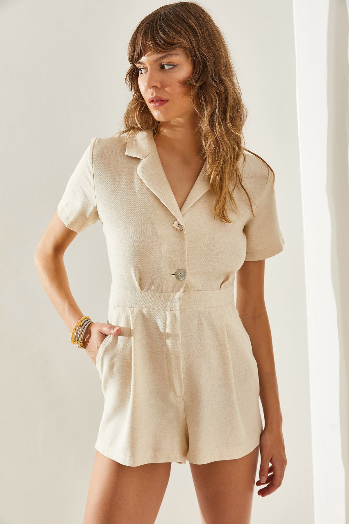 Bianco Lucci-Women's Flap Collar Jumpsuit - Shorts, Short Sleeve60251291 1