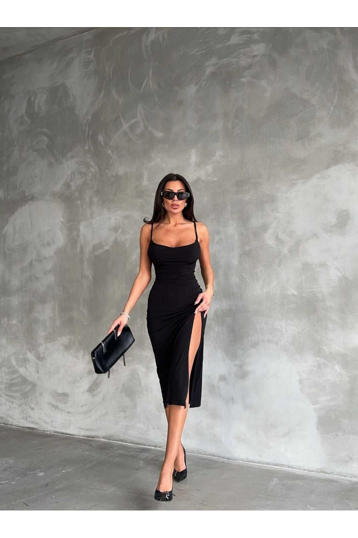 OlaLady-Sandy Fabric - Rochie lungă de damă cu bretele subțiri și fante 7