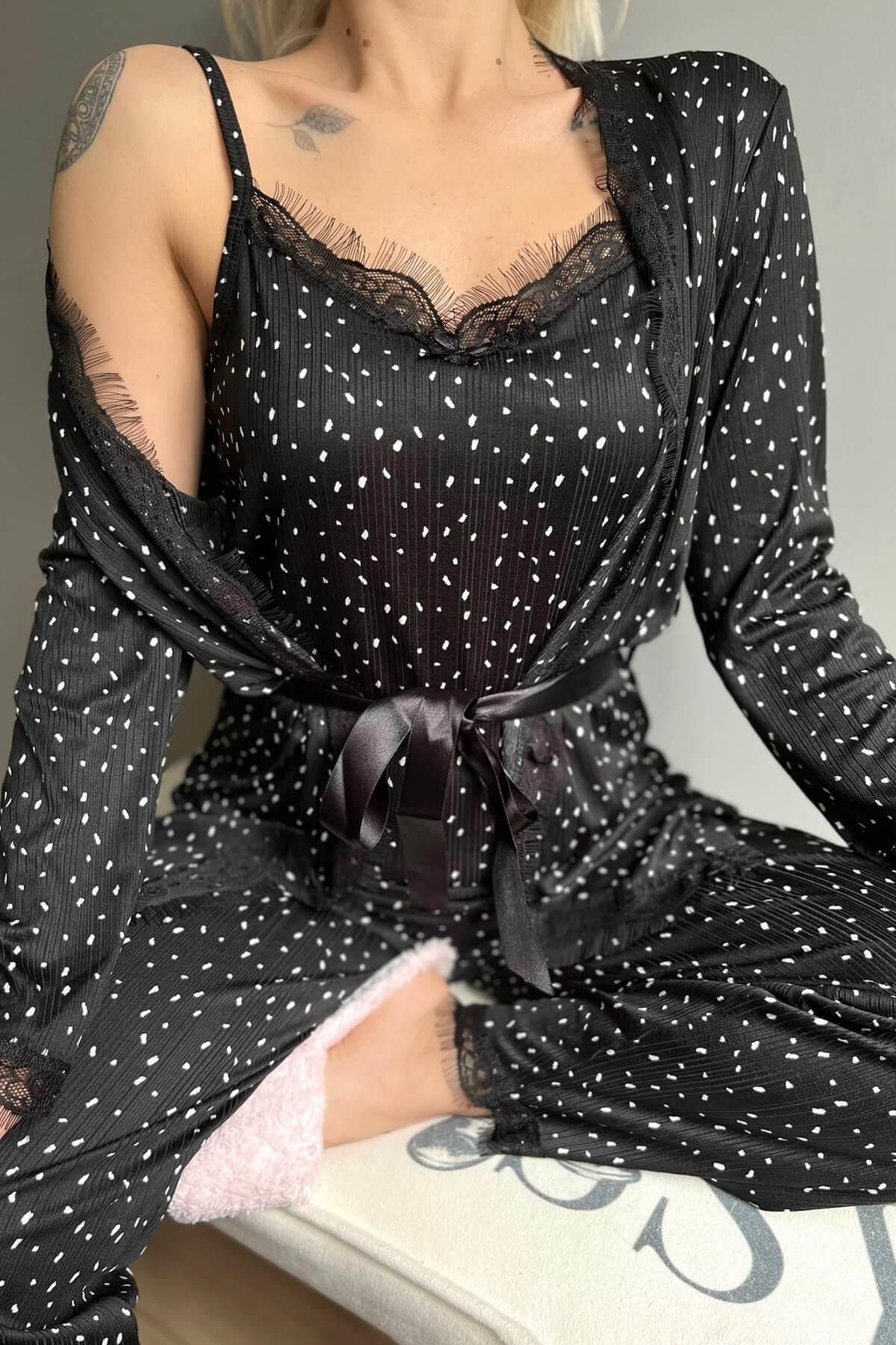 Pijamaevi-Pegasus Pajama Set with Confetti Polka Dot Patterned Dressing Gown 4