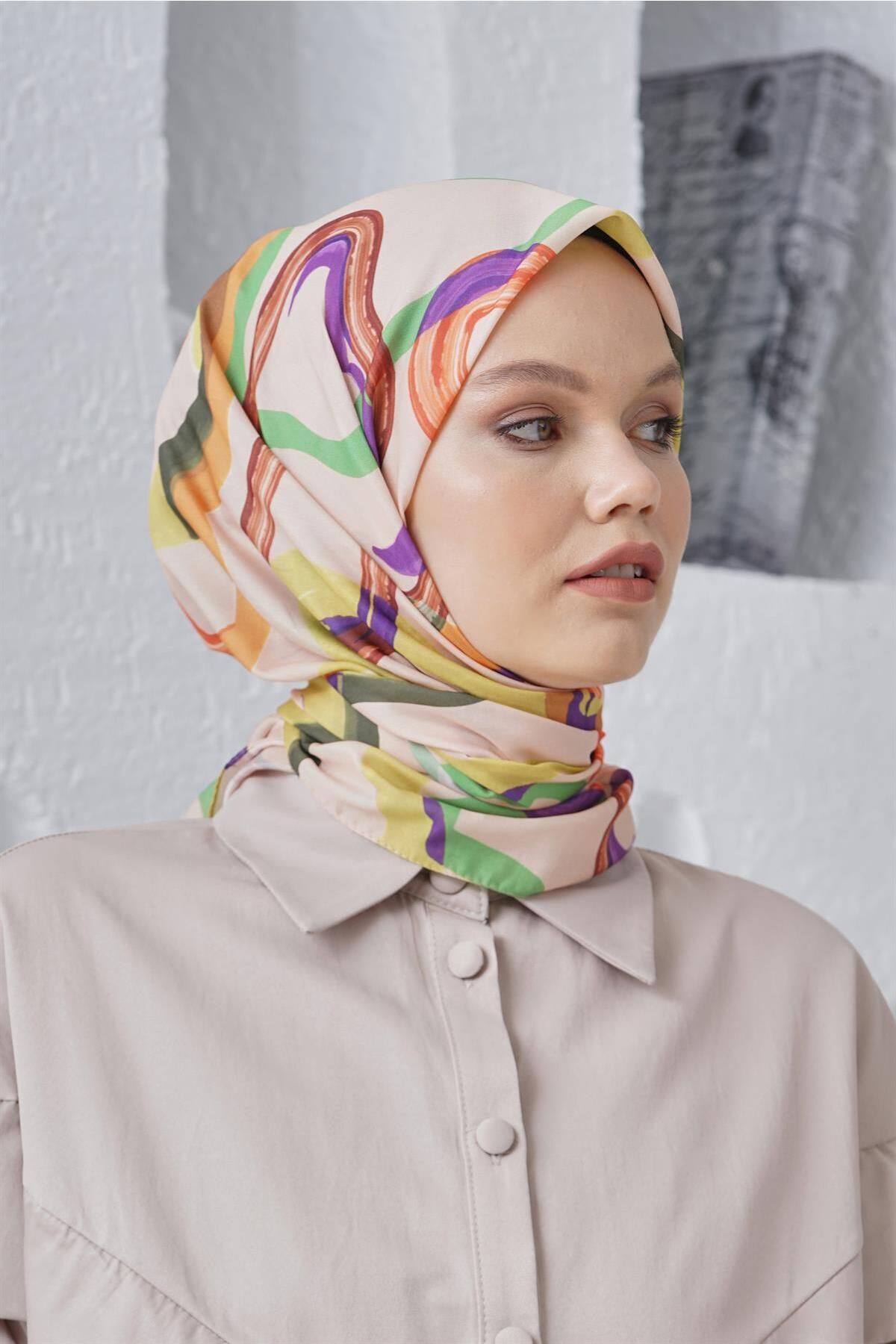 روسری حجاب کتانی مخلوط پنبه الگوی Loryan