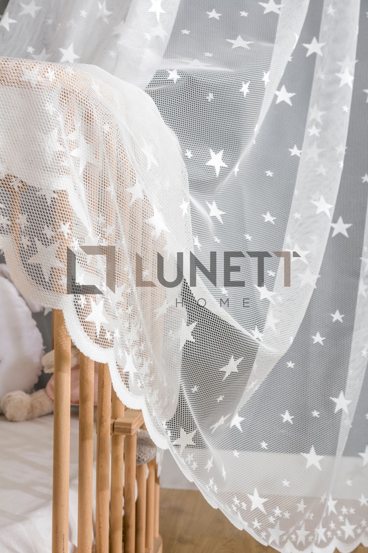 LUNETT HOME-White Starry Large Sparse - 1x2 Tulle Curtain, Pleated Ready to Use 3