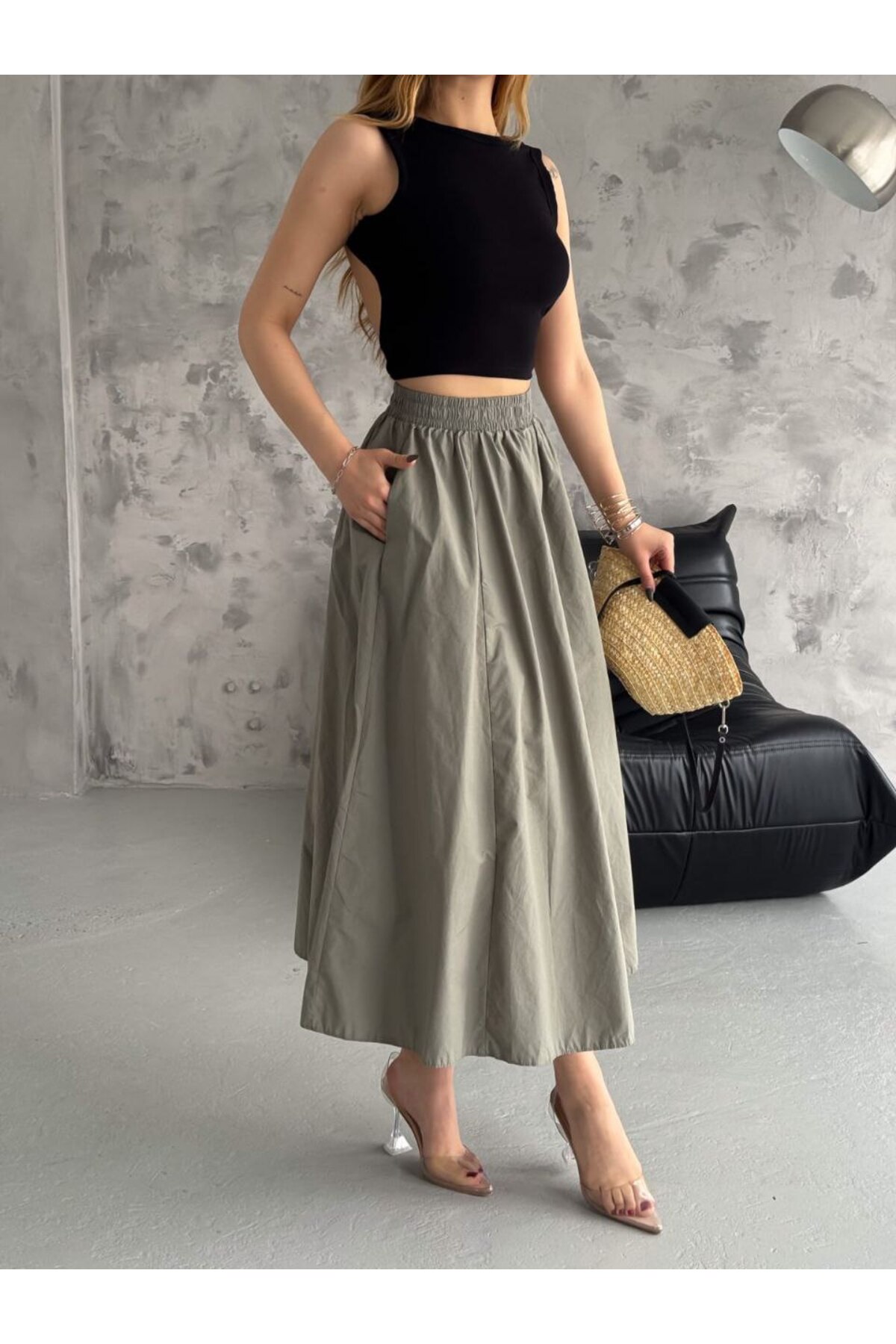 DENİKK  Trend Paraşüt Kumaş Beli Lastikli Etek - Görsel 2