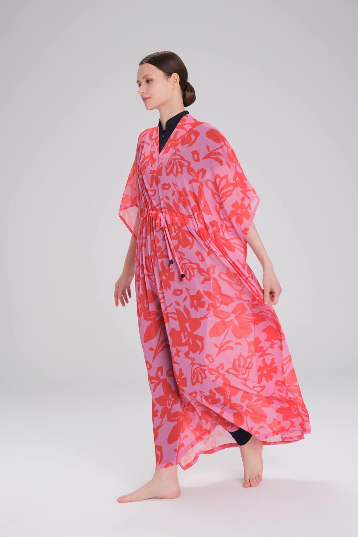Haşema-Patterned Pink Long Pareo 4098 6