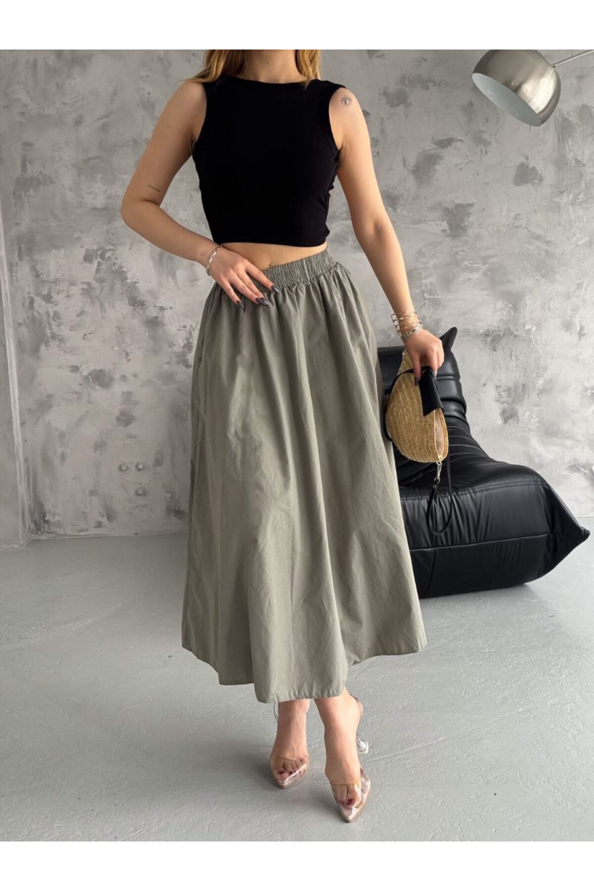 DENİKK  Trend Paraşüt Kumaş Beli Lastikli Etek - Görsel 5