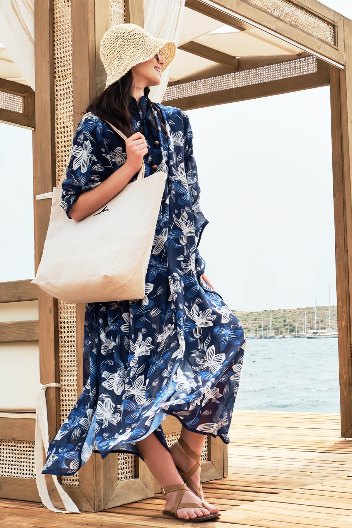 Patterned Beige Long Pareo 4099