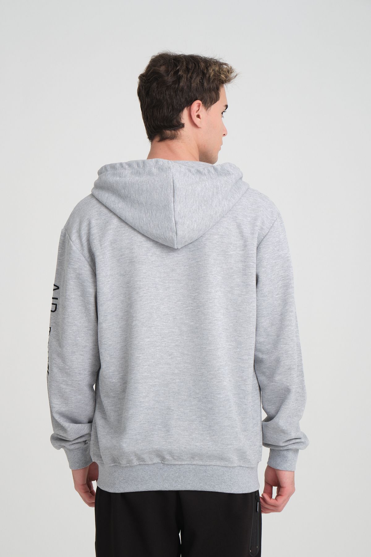 Erkek Yumuşacık Kumaşlı Fermuarlı Nakışlı Kapüşonlu Giri Sweatshirt