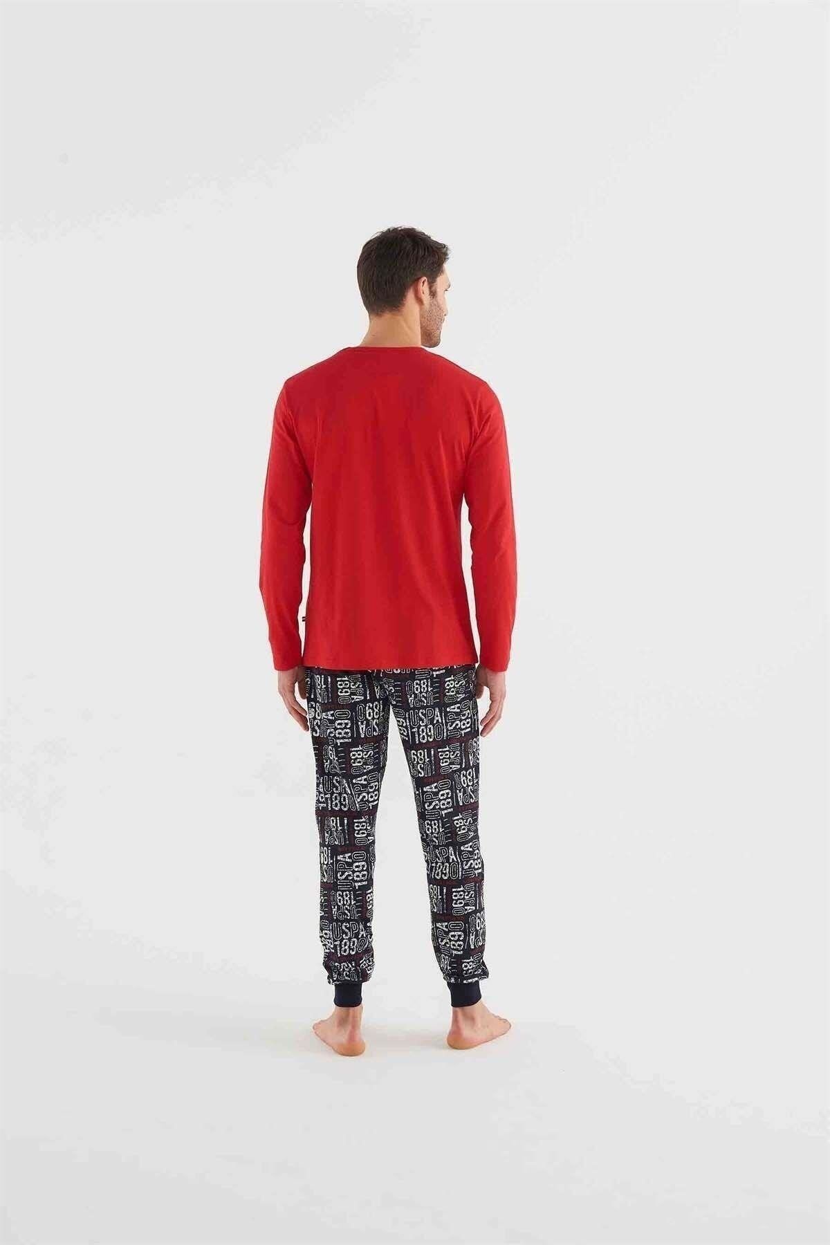 ست پیژامه قرمز مردانه لباس خواب آستین بلند 18634 U.S. Polo Assn.